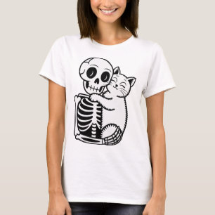 猫を抱き締めるスケルトン Tシャツ