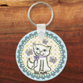 猫を抱き締める キーホルダー (正面)