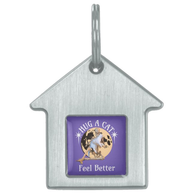 猫を抱き締め感じても猫を抱き締めおもしろいる ペットネームタグ (正面)