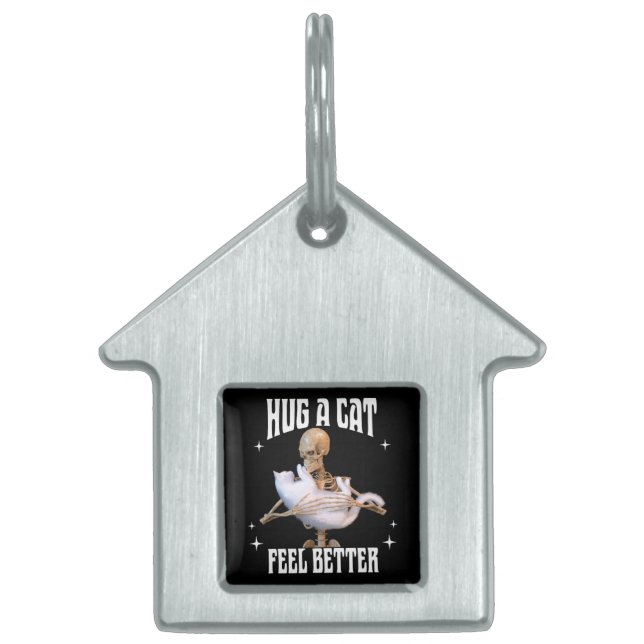 猫を抱き締め感じても猫を抱き締めおもしろいる ペットネームタグ (正面)