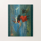 猫を持つハロウィンの飛行魔法使い ジグソーパズル (縦)