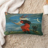 猫を持つハロウィンの飛行魔法使い ランバークッション (ブランケット)