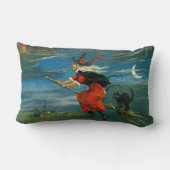 猫を持つハロウィンの飛行魔法使い ランバークッション (裏面)