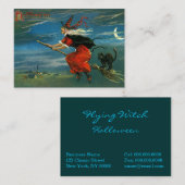 猫を持つハロウィンの飛行魔法使い 名刺 (正面/裏面)