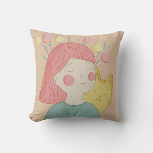 猫を持つ女の子 クッション (正面)