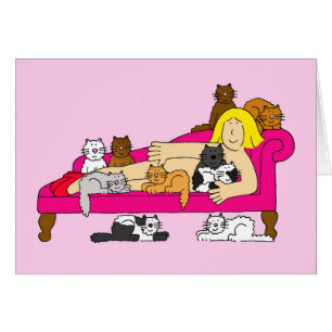 猫を持つ熱狂するな猫の女性、漫画