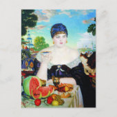 猫を持つDrinking Tea女性 ポストカード (正面)