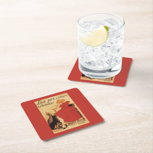 猫を持つVingeanneのミルクの女の子 スクエアペーパーコースター (インサイチュ)