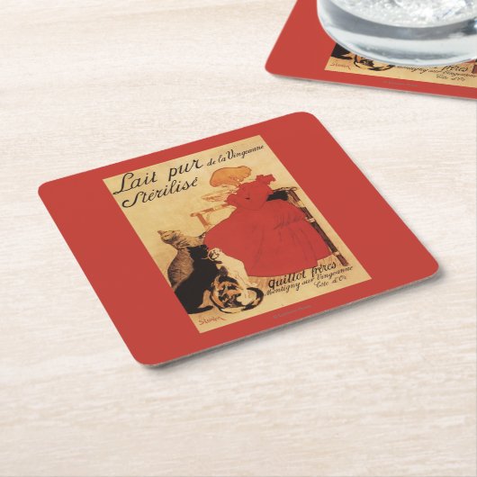 猫を持つVingeanneのミルクの女の子 スクエアペーパーコースター (アングル)