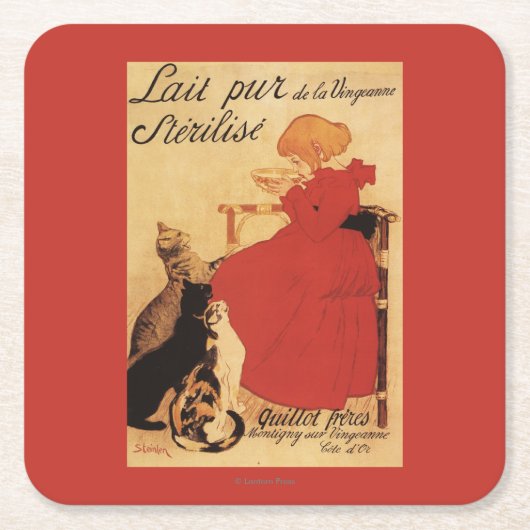 猫を持つVingeanneのミルクの女の子 スクエアペーパーコースター (正面)