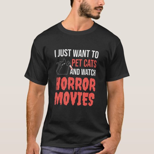 猫を撫でてホラー映画を見るのが好き Tシャツ (正面)