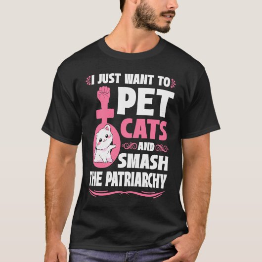 猫を撫でて家父長制をぶっ壊したいだけ Tシャツ (正面)