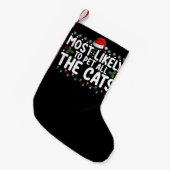 猫を撫でるのが大好きなクリスマス家族 スモールクリスマスストッキング (正面 (吊り時))