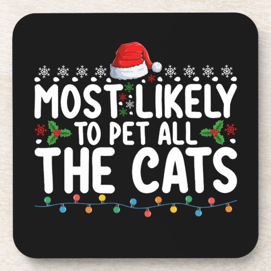 猫を撫でるのに最も適しているクリスマス家族 コースター (正面)