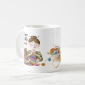 猫を編むのが好きな猫おもしろいの女性編み物 コーヒーマグカップ (正面左)