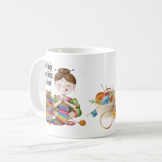 猫を編むのが好きな猫おもしろいの女性編み物 コーヒーマグカップ (正面左)