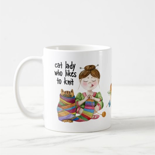 猫を編むのが好きな猫おもしろいの女性編み物 コーヒーマグカップ (左)