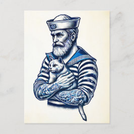 猫を腕に抱く船員 ポストカード