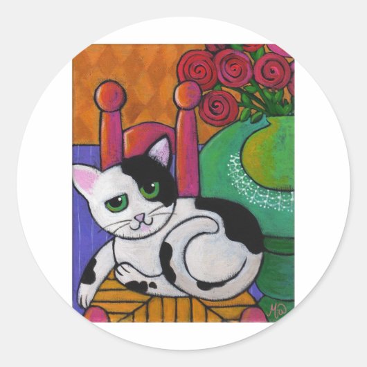 猫を見つける ラウンドシール (正面)