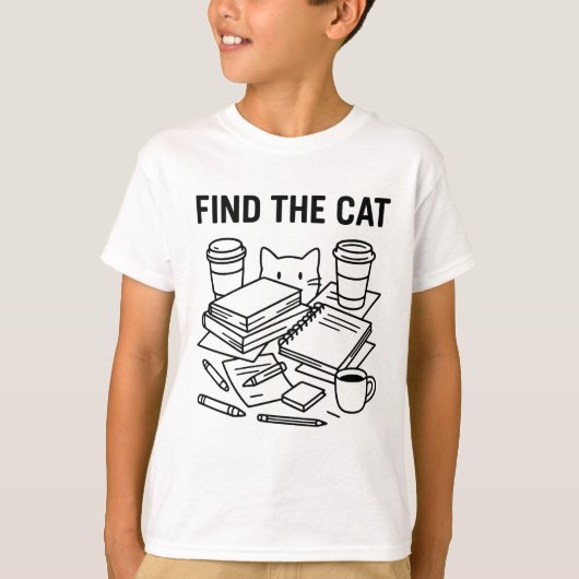 猫を見つけろ - 光学イリュージョン 猫 パズル Tシャツ (正面)