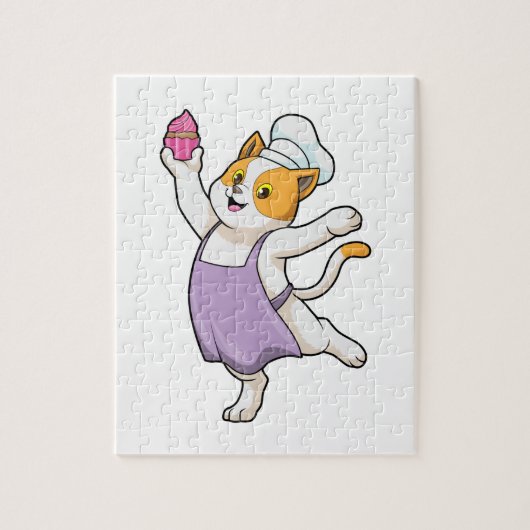 猫を調理師として料理エプロン&マフィン ジグソーパズル (縦)