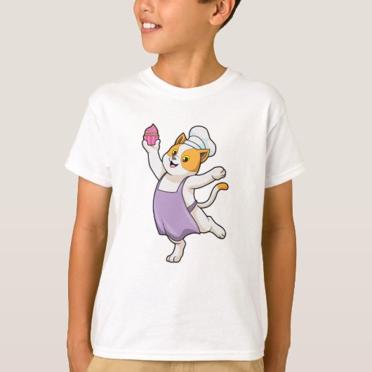 猫を調理師として料理エプロン&マフィン Tシャツ (正面)