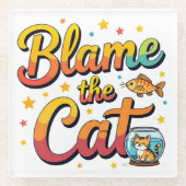 猫を責める ガラスコースター (正面)