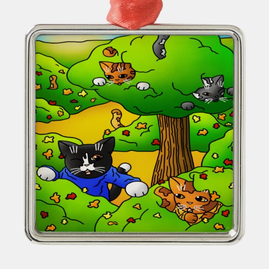 猫を隠して探す メタルオーナメント (正面)