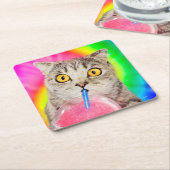猫を飲むスルシー スクエアペーパーコースター (アングル)