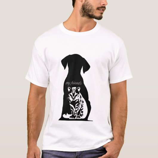 猫を飼い犬の内側のシルエットと「マイ・フレンズ」 Tシャツ (正面)