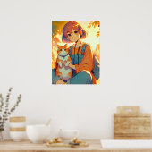 猫を飼ったアニメお気に入りのガール ポスター (キッチン)