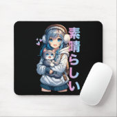 猫を飼っているかわいいアニメの女の子猫好きかわいい マウスパッド (マウス)