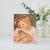 猫を飼っているサラ |メアリー・カッサット ポストカード (スタンド正面)