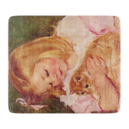 猫を飼っているサラ(by Mary Cassatt) カッティングボード (正面)