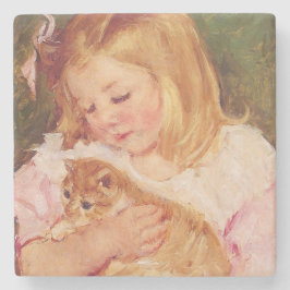 猫を飼っているサラ(by Mary Cassatt) ストーンコースター