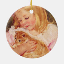 猫を飼っているサラ(by Mary Cassatt)