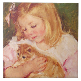 猫を飼っているサラ(by Mary Cassatt) タイル