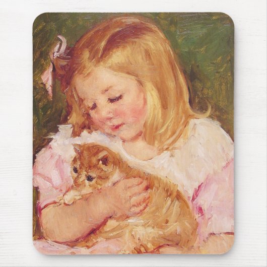 猫を飼っているサラ(by Mary Cassatt) マウスパッド (正面)