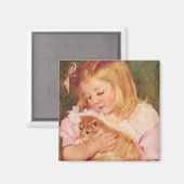 猫を飼っているサラ(by Mary Cassatt) マグネット (正面/裏面)