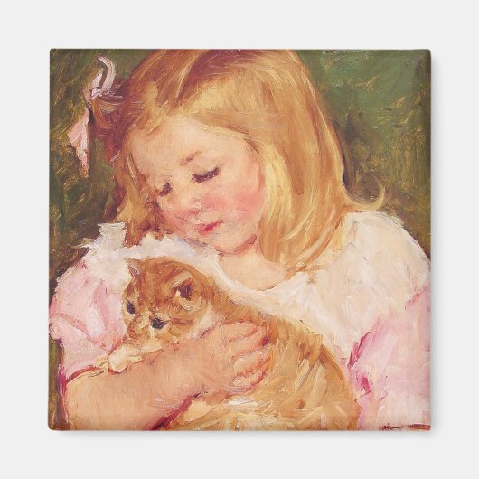 猫を飼っているサラ(by Mary Cassatt) マグネット (正面)