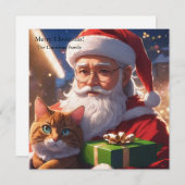 猫を飼っているサンタ シーズンカード (正面/裏面)