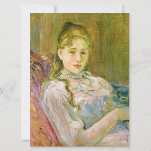 猫を飼っている女の子(by Berthe Morisot) カード (正面)