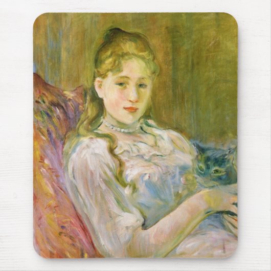 猫を飼っている女の子(by Berthe Morisot) マウスパッド (正面)
