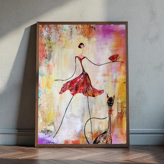 猫を飼っている女性 ポスター