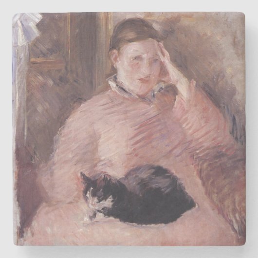 猫を飼っている女性(by Edouard Manet) ストーンコースター (正面)