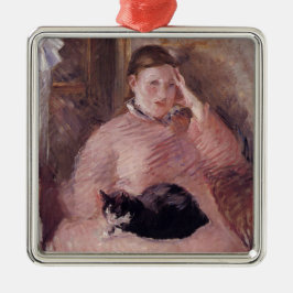 猫を飼っている女性(by Edouard Manet) メタルオーナメント