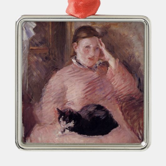 猫を飼っている女性(by Edouard Manet) メタルオーナメント (正面)