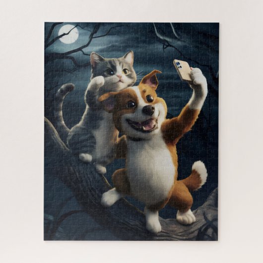 猫を飼っている犬。 ジグソーパズル (縦)