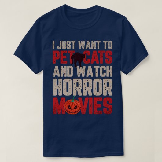 猫を飼ってホラー映画を見たい Tシャツ (デザイン正面)