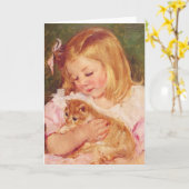 猫をc. 1908年のメリー握っているサラCassatt カード (黄色い花)